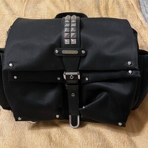 MICHAEL Michael Kors Black Backpack purse with Unique Handle and Silver Studs